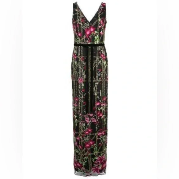 marchesa notte velvet embroidered dress Purple Off The Shoulder 3D Floral Embroidered A-Line Gown main image 0